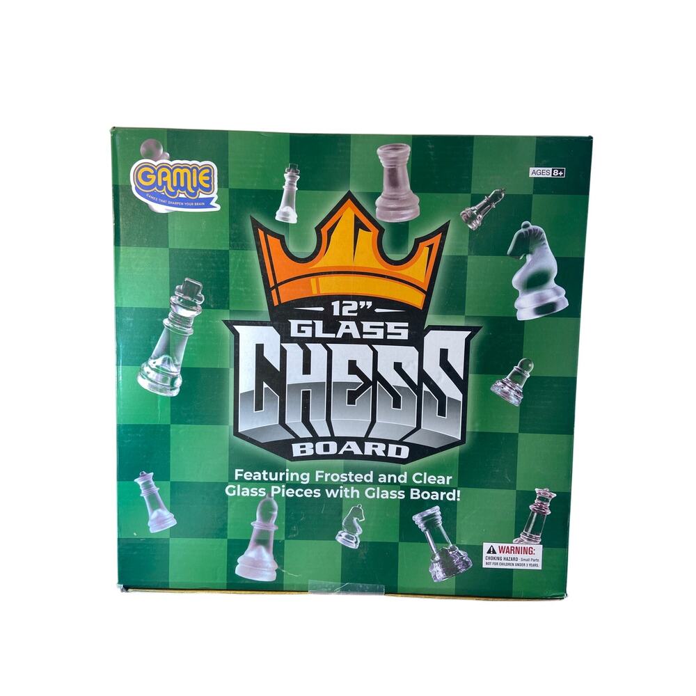 Chess Board 12inch , frosted and clear glass pieces .